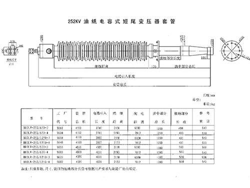 252KV油纸电容式短尾变压器套管