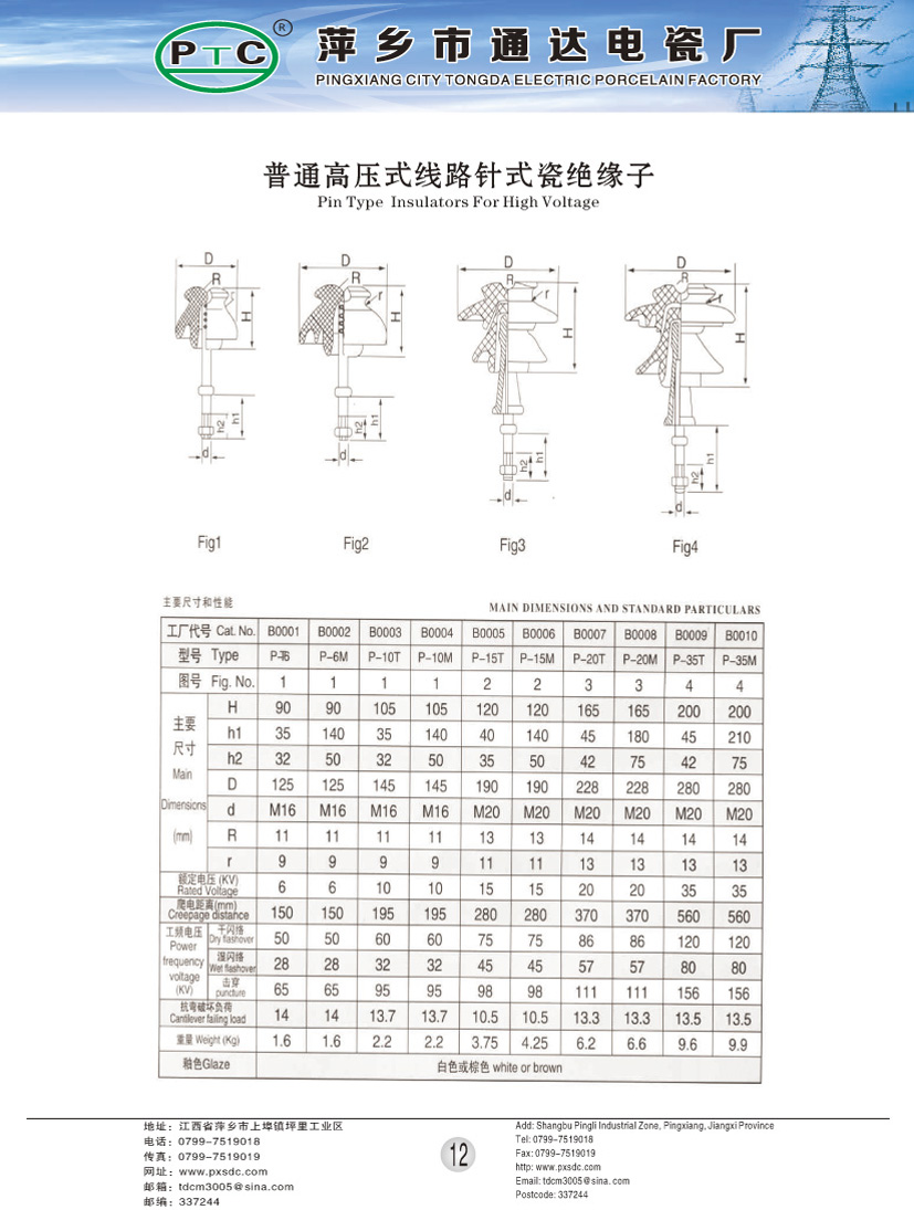 普通高压式线路针式瓷绝缘子